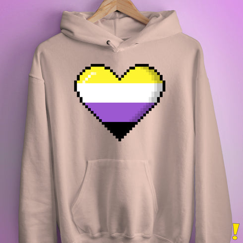 Nonbinary Pride 8-Bit Pixel Heart Hoodie - Light Pink